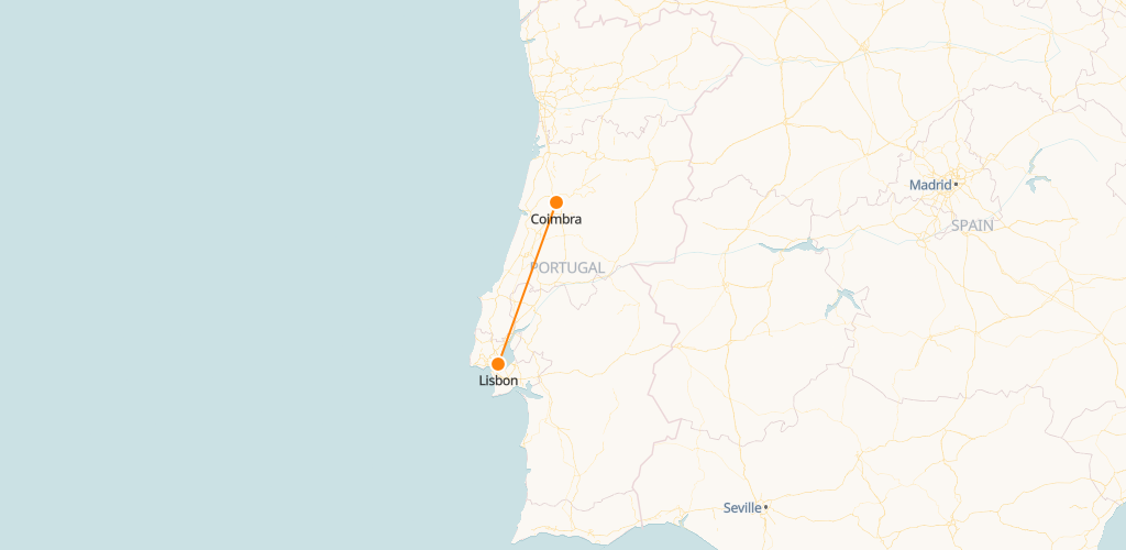Mapa de comboios de Coimbra a Lisboa 