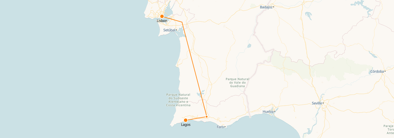 Mapa de comboios de Lagos a Lisboa 