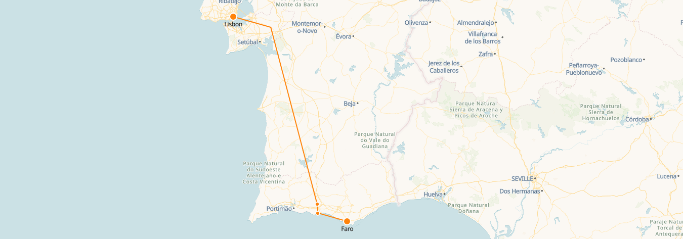 Mapa do Comboio de Faro a Lisboa