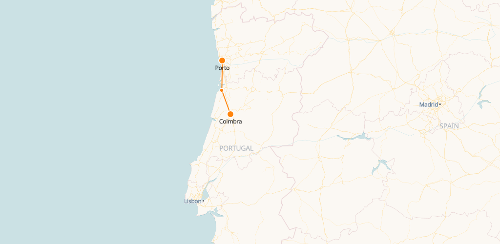 Mapa de comboios do Coimbra a Porto 
